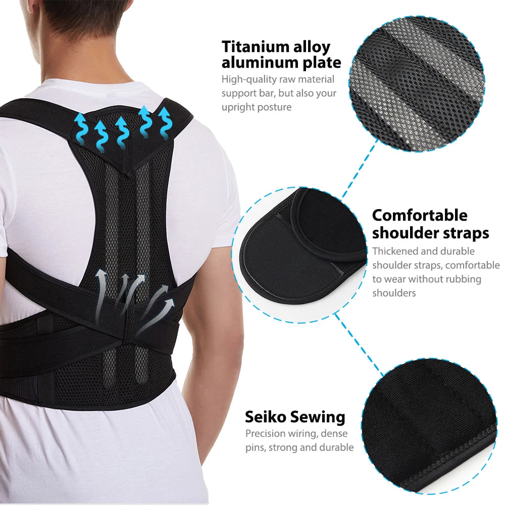 Back Brace Posture Corrector for Women & Men, Adjustable Back Lumbar Support